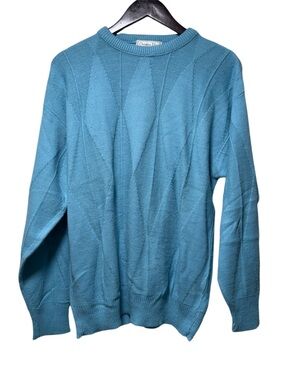 Vintage 80s Christian Dior Knit Sweater Size M Argyle Knit USA Made Tiffany Blue